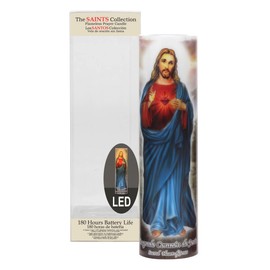 Stonebriar Jesus Flameless LED Devotional Prayer Candle with Automatic Timer, Unique Religious Decoration for Home, Office, or Place of Worship 8 Inches