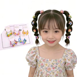 Kids' Hair Tie, Set of 10, Five Flower Ribbon, High Elasticity, Painless, Cute, Princess, Baby Hair Accessory, 5 Colors (Total 10 Pieces) A