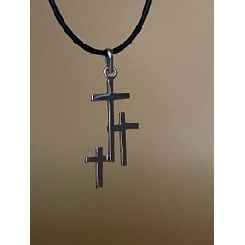 TCLAUDIA Collar Cruz Triple Plata 925 con Hilo Negro 45cm - Joyería Religiosa Mexicana Artesanal de alta calidad - Regalo Hombre Mujer, Día del Padre, Aniversario, Cumpleaños