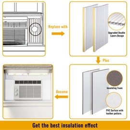 LBG Products Window AC Side Panels,Double Layers Adjustable Side Panel Kit with Air Conditioner Foam Insulation Panels, White