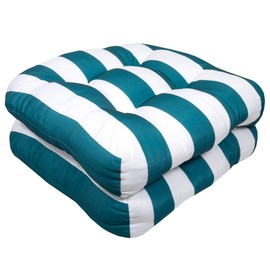 Sweet Home Collection Patio Cushions Outdoor Chair Pads Premium Comfortable Thick Fiber Fill Tufted 19" x 19" Seat Cover, 2 Count (Pack of 1), Havana Peacock/White