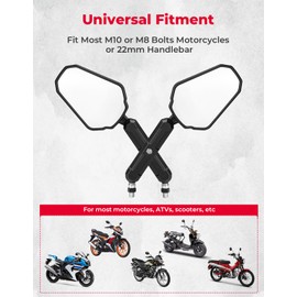 KEMIMOTO Adventure Motorcycle Mirrors M8 M10 Bolt Handlebar Mount Adjustment Universal Rearview Mirrors Convex Foldable 360 Degrees Compatible with ATV Scooter Dirt Bike
