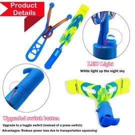 JX 24 Pack Rocket Slingshot Flying Toys with Led Lights,24Pcs LED Arrow Helicopters + 24Pcs Launchers,Summer Outdoor Game LED Slingshot Toy for Kids, Glow in The Dark Kids Party Supplies