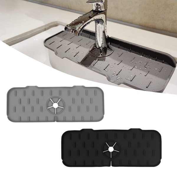 2 Pezzi Stuoia del lavandino del rubinetto, LIUCONGBD stuoia del rubinetto della protezione contro gli spruzzi d'acqua per il cuscinetto di drenaggio del lavandino della cucina (nero, grigio)
