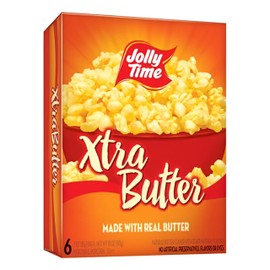 Jolly Time Xtra Butter, Ultimate Movie Theater Butter Microwave Popcorn, 3oz Sharing Bag, 6 Bags Per Carton (Xtra Butter, 3 Ounce (Pack of 6))