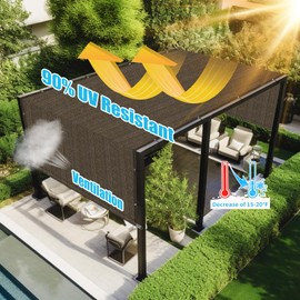 Amagenix 10' × 10' Pergola Shade Cover Replacement Canopy Sun Shade Cloth with Grommets & Rods for Outdoor Patio, Canopy, Garden, Mocha (We Make Custom Size)