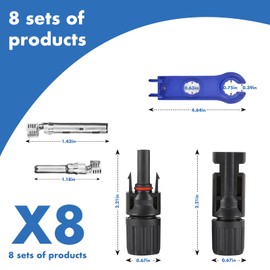 Usngsny 16 PCS Solar Panel Connectors, Male/Female IP67 Waterproof 1000V 30A Solar Cable Connectors (8 Pairs) with 2 Spanners（10AWG）