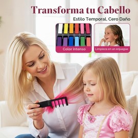 Peine de Tiza para El Cabello Tinte Temporal Brillante, Peines de Tiza para el Cabello Divertidos y Festivos, Tizas for El Cabello Lavables y de Color Temporal, DIY Colourful HairChalks Comb para Fiestas de Cumpleaños, Cosplay (12 colores)