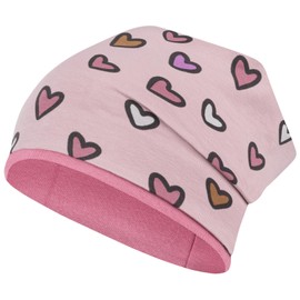 Smarilla Girls' Autumn Beanie Transition Hat Cotton Double Layer, Dusky Pink-Pink Heart