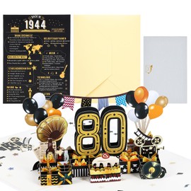 Joyoldelf Geburtstagskarte zum 80, 1944 Jahrgang Geschenk, Pop Up Grußkarten, 3D Pop Up Karte Geburtstag Grußkarte, Geburtstagskarten mit Umschlag, Geburtstagsgeschenk für Männer Frauen Jubiläum