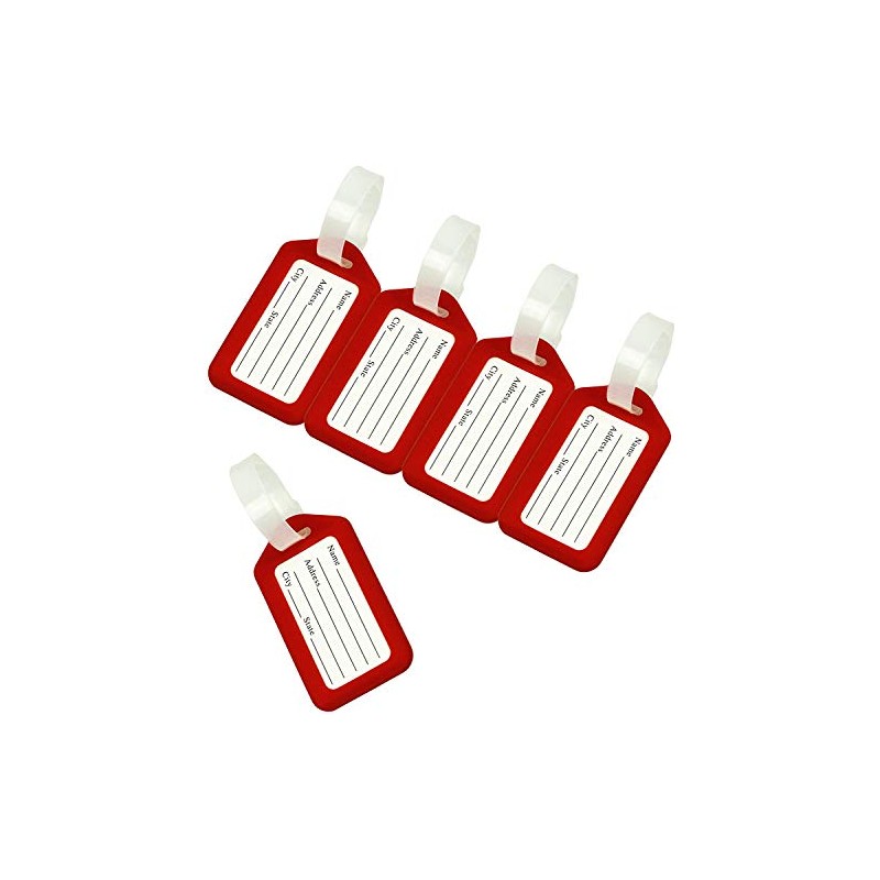 Red Luggage Suitcase ID Address Plastic Travel Tag (Pack of