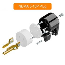 WINXUS 2 Pack ETL Listed Right Angled 3 Prong 15A 125V Rewirable AC Plug, 90 Degree Household DIY Power Plug, Black & White