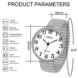 Blekon Collections New Super Large Face Stretch Band Japanese Movement PC21J Fashion Watch (Gray)