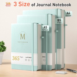 Umriox Notebook A5 Lined, Hardcover Leather Journal, Thick 365 Pages, 100 gsm Paper with 1 Inner Pocket, Diary Notepad for Women and Men in the Office, School, 14.5 x 21 cm, Sky Blue