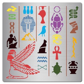 GORGECRAFT 16x16cm Pyramid Metal Stencil Egyptian Hieroglyphs And The God Nekhbet Metal Template Stainless Steel Journal Planner Stencils for Wood Burning Drawing Carving Pyrography Painting on Wood