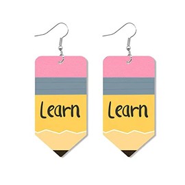 ANXIN Unique Chic Elegant Tassel Leather Earrings Pencil Earrings Teacher Earrings Gift for Teacher's Day (Learn Pencil Earrings)