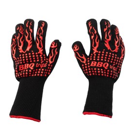 BBQtrips BBQ Gloves, Oven Gloves, Heat Resistant Grilling Gloves, Grill Cut-Resistant Gloves, 932 Degree F Non-Slip Kitchen Safe Cooking Gloves for BBQ, Grilling, Cooking, Red 1 Pair
