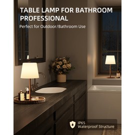 EZVALO 2 Pack Cordless Table Lamp IP65 Waterproof, Rechargeable Shower Lamp with 4500mAh Battery Operated, 3 Color Temps Dimmable LED Night Light for Living Room, Bathroom, Kitchen, Patio & Camping