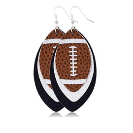 3 Layered Glitter Football Drop Dangle Earrings Faux Leather Teardrop for Women Multilayer Colorful Game Day Sports Lover Jewelry-C
