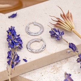 Tuscany Silver Women's Sterling Silver Rhodium Plated Diamond Cut 25.6 mm Floral Creole Earrings