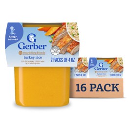 Gerber Baby Food 2nd Foods, Dinner, Turkey & Rice Puree, 4 Ounce Tubs, 2-Pack (Pack of 8)