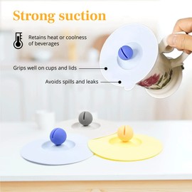 Amruta Silicone Lid for Cups with Spoon Rest, Airtight Seal Drink Covers for Hot and Cold Drinks, 10cm Diameter Leak Proof Suction Cup Lid for Ceramic Glass and Steel Drinkware (1 pc. Pale Blue)