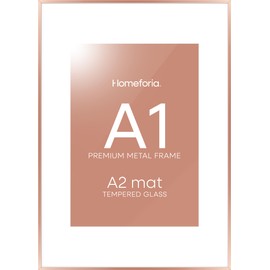 Homeforia A1 Poster Frame Rose Gold, High End Metal A1 Large Picture Frames with Mat A2 Photo, 23.4 x 33.1 Frames Matted to 16.5 x 23.4 Print, 23.4x33.1 Thin Frames, Tempered Glass, Wall Kit, Set of 1