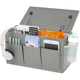 Dual-purpose Bedside Caddy Bedside Organizer, Bed Caddy with 6 Pockets, Versatile Bedside Storage Solution Magazine Remotes holder, ideal for Home, Dorm, Hospital, Crib Bed (Grey)