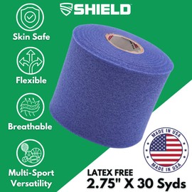 Shield Athletic Underwrap | Bulk Case of 48 Rolls of PreWrap, Hair Tie, Headband, Patellar Support, Pre-Wrap Athletic Tape, 2.75" X 30 SYards, Foam Barrier, Flexible, Breathable (Blue)