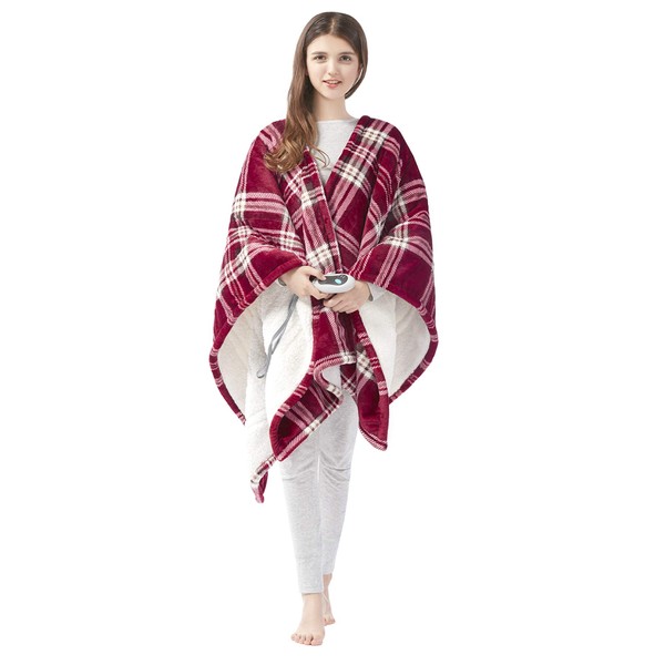 Beautyrest Reversible Faux Sherpa to Fleece Electric Wrap Poncho Blanket