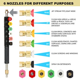 Youxmoto Pressure Washer Extension Wand Set, 4000 PSI Upgrade Power Washer Lance With 6 Spray Nozzles, 30°, 90°, 120° Curved Rod, 97 inch, 1/4“ Quick Connect