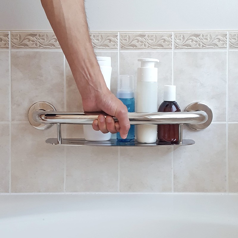 Decorative Grab Bar with Shelf, Plus Shampoo Shelf 19.5 Inch
