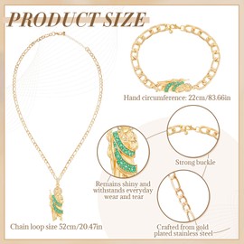 Landical 2 Pcs Gold Plated Green San Judas Tadeo Necklace and Bracelet Set Stainless Steel San Judas Pendant Saint Jude Bracelet Necklace