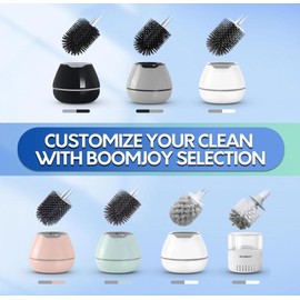 BOOMJOY Toilet Brush and Holder Set, Silicone Toilet Bowl Cleaner Brush, Bathroom Cleaning Bowl Brush Kit with Tweezers, Bathroom Accessories with Aluminum Handle - White