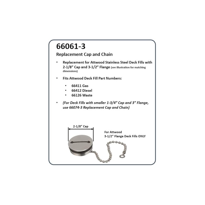Attwood Replacement Stainless Steel 2" Deck Fill Cap with Chain