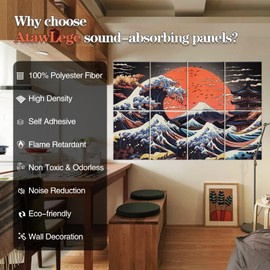 AtawLege 8 Pcs Art Acoustic Wall Panels, 48"X32" Self-adhesive Soundproof Wall Panels, High-Density Sound Absorbing Panel, Acoustic Treatment for Recording Studio, Home, Office (Mount Fuji Sunset）