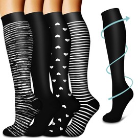 Calcetines de Compresión Mujer y Hombre, 4 Pares de Medias de Compresión 15-20 mmH, Ideal Calcetas Elásticas de Compresión para Deportivas Ejercicio, Enfermeras, Correr, Embarazos, Viajes, Vuelo (S-M)