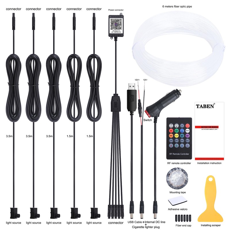 TABEN Car Ambient Lighting Kit, 5 in 1 with 6