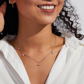 KissYan Silver Heart Pendant Necklaces for Women, Stainless Steel Women Choker Necklace Jewellery Gifts(Style 2)