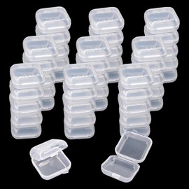 80 pcs Mini Clear Plastic Jewelry Box earring storage box Small Storage Containers with Hinged Lids for Crafts Screws Art Embroidery Nail Accessories, 1.38x 1.38x 0.78Inches (Clear)