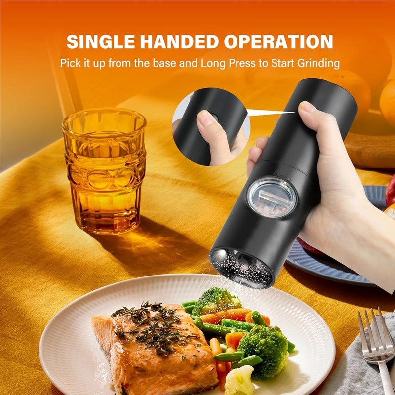 Bjworeye Electric Salt and Pepper Grinder Set, Single Hand Adjustable
