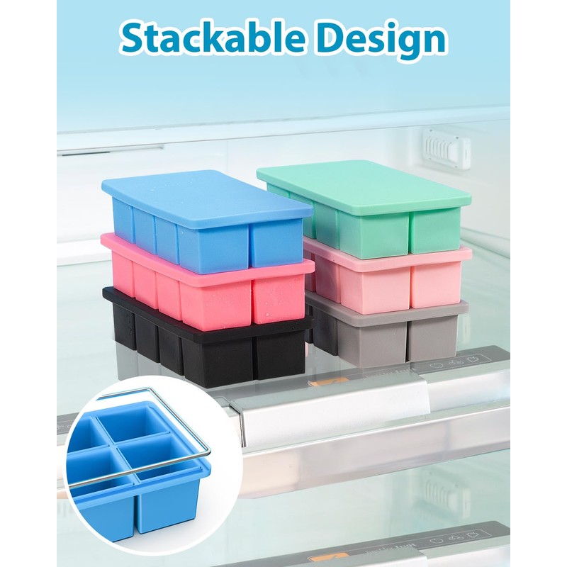 Large Ice Cube Tray 2 Pack, Lxndaser 2 Inch Silicone