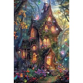 Movstrb Adult Landscape Diamond Painting, Enchanted Cottage 5D Adult Diamond Art Kit, Beginner Full Diamond Diamond Painting Gemstone Art Kit for DIY Crafts 12x16 Inch