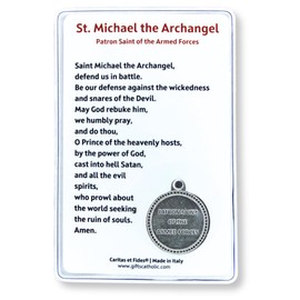 St. Michael the Archangel Laminated Holy Card with Medal – Catholic Wallet-Size Patron Saint of Armed Forces & Protection