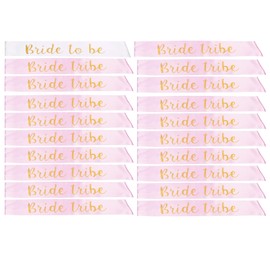 ANGREEL 20Pcs Bride to Be Sashes Set with 1pcs White Bride to Be Sash + 19pcs Pink Team Bride Sashes for Bridal Shower Wedding Favors Decor Bachelorette Party Supplies