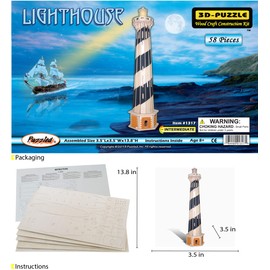 Puzzled 3D Puzzle Lighthouse Set Wood Craft Construction Model Kit, Fun & Educational DIY Wooden Toy Assemble Model Unfinished Crafting Hobby Puzzle to Build and Paint for Decoration 58 Pieces Pack