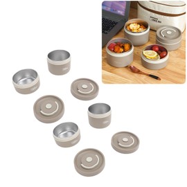 BORDSTRACT Insulated Lunch Container, 304 Stainless Steel Sealed, Multifunction Portable Round Thermal Bento Box with Thermal Bag(Deep Coffee Color 4Pcs)