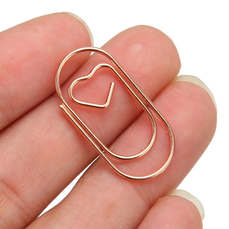 100pcs Paper Clips Portable Heart Shape Rustproof Electroplated Metal Paperclips