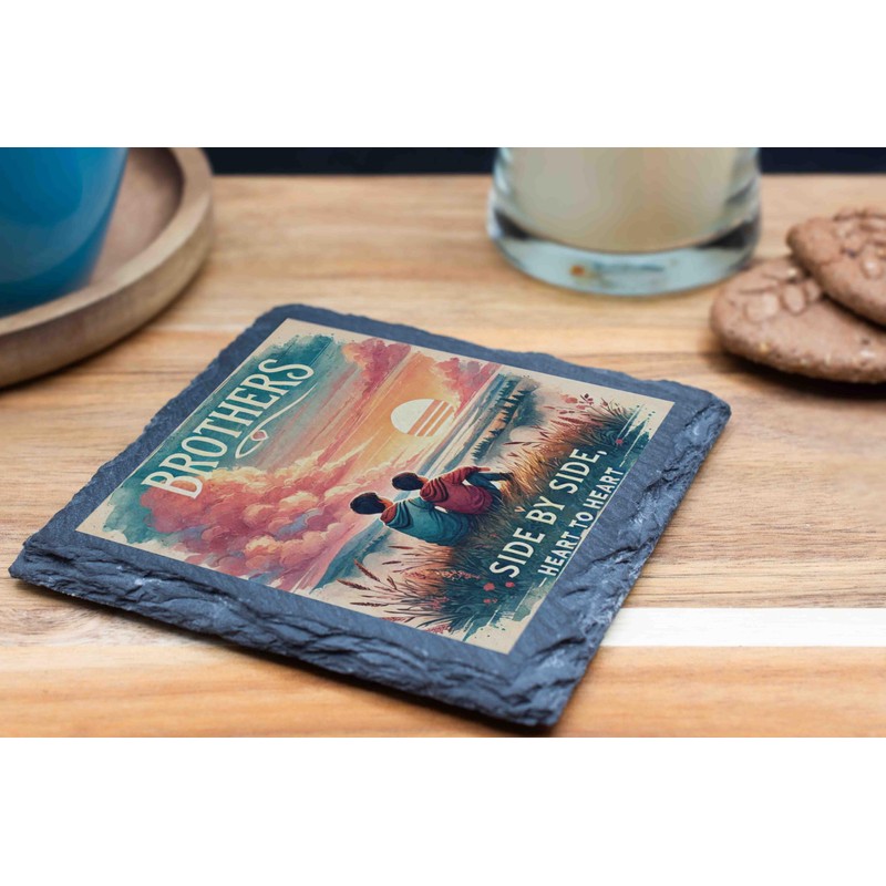 Brothers Slate Coaster – Side by Side, Heart to Heart