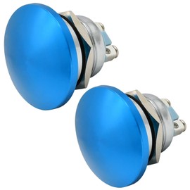 2 Pcs Mushroom Head 22mm Push Button Switch Waterproof IP66 Metal Momentary Button SPST 7/8'' Mouting Screw Terminal 5V-250V DC/AC (Blue, 22MM)